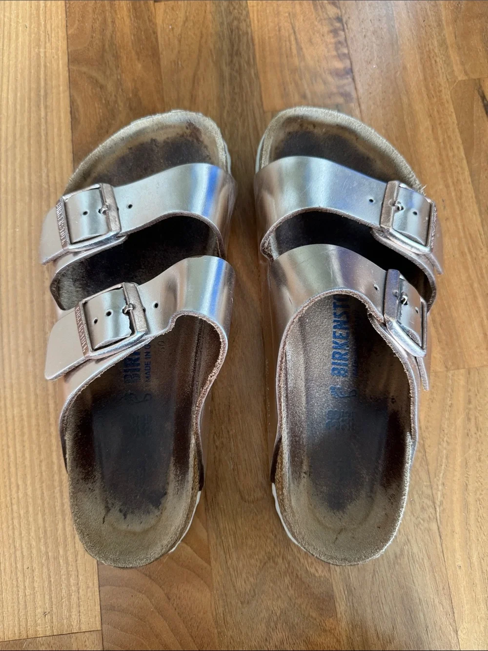 Birkenstock Metallic Rose Gold Double-Buckle Sandals